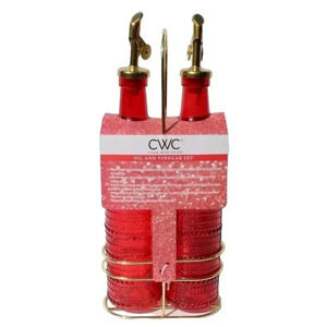 New Red / Gold Olive Oil & Vinegar Bubble Glass Dispenser Set